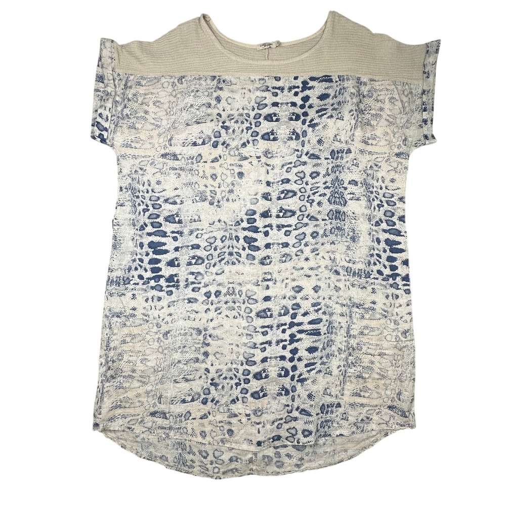 Lungo L'Arno Made in Italy Blue Snakeskin Linen Tunic Top Womens 1X Lagenlook